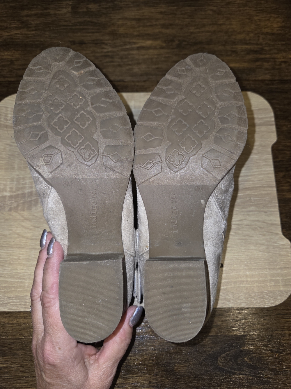 Indigo Road Taupe Braided Suede Ankle Booties with Stacked Heel - Picture 7 of 9